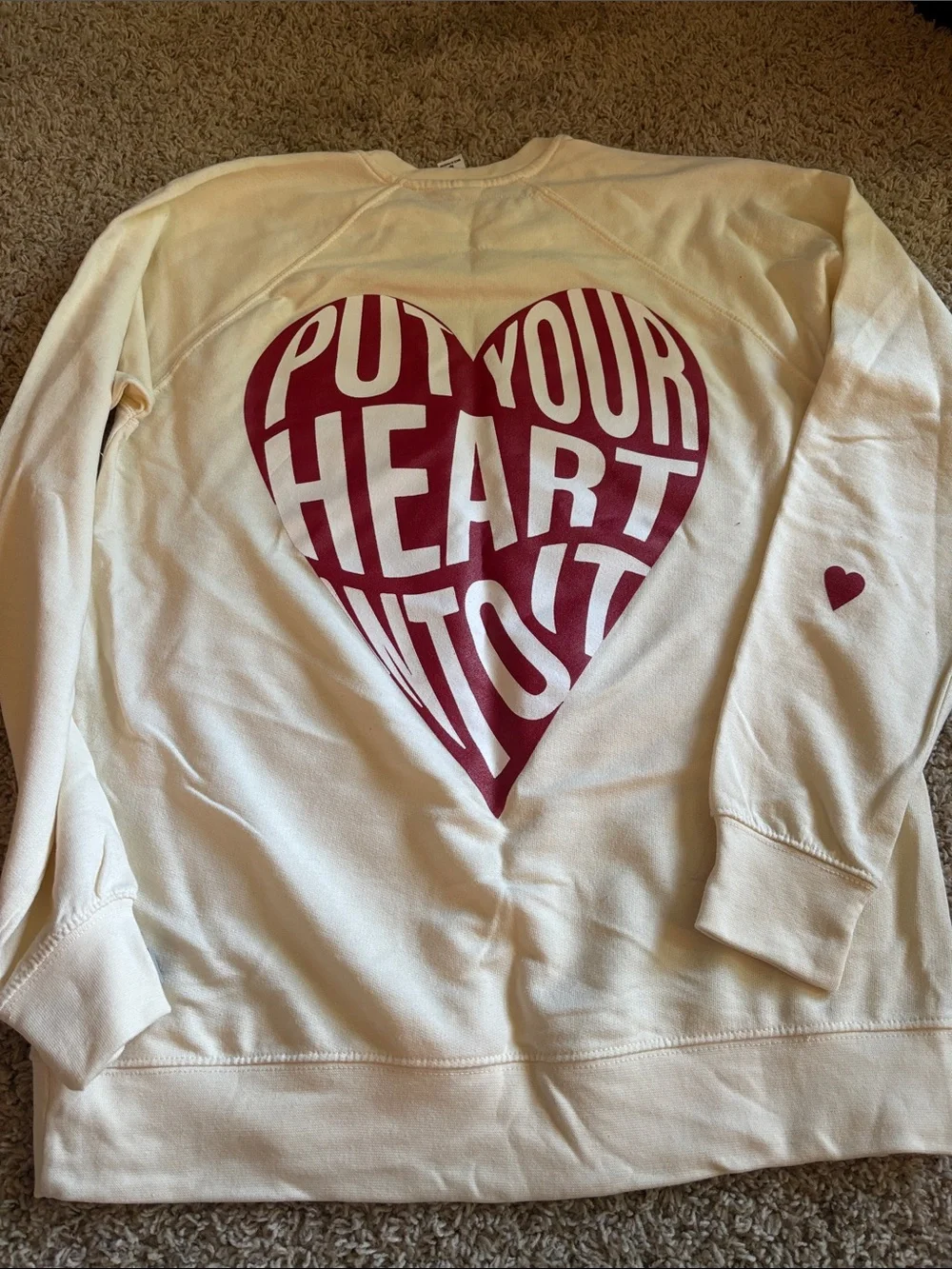 Five Dancewear Cream Crewneck Sweater with Red Heart and '5' Graphic
